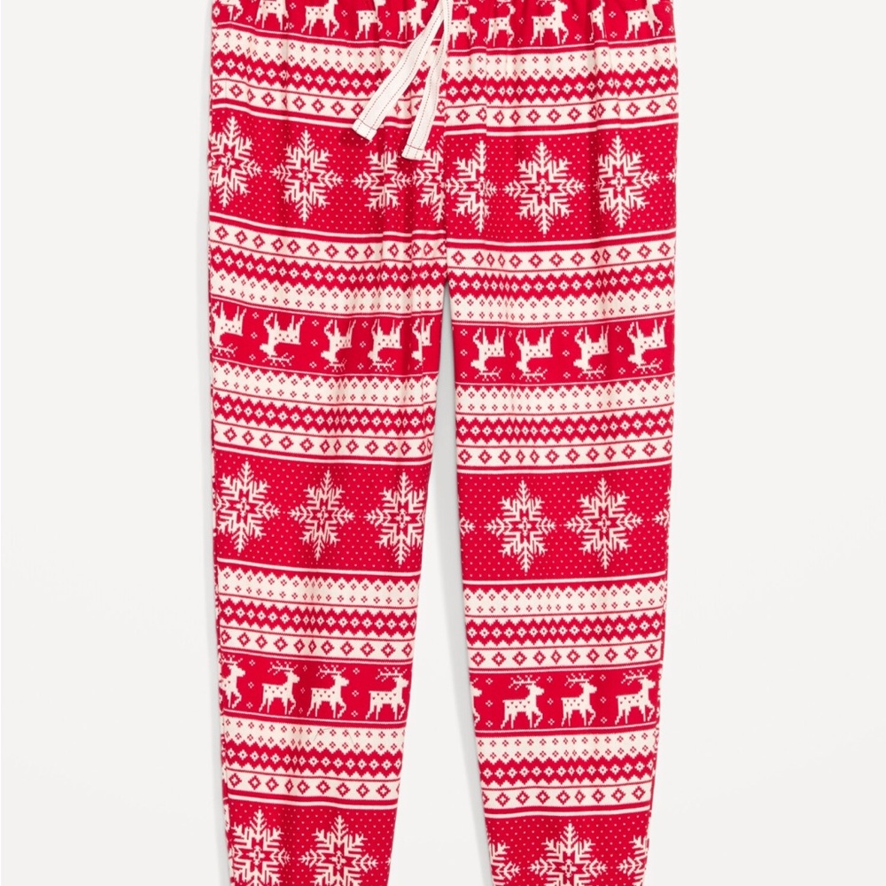 Red Fair Isle Old Navy Christmas Printed Flannel Jogger Pajama Pants